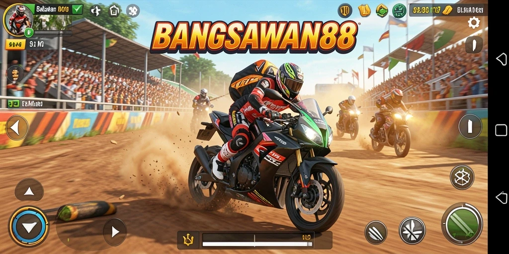 Gameplay mendebarkan di BANGSAWAN88 saat balapan motor.