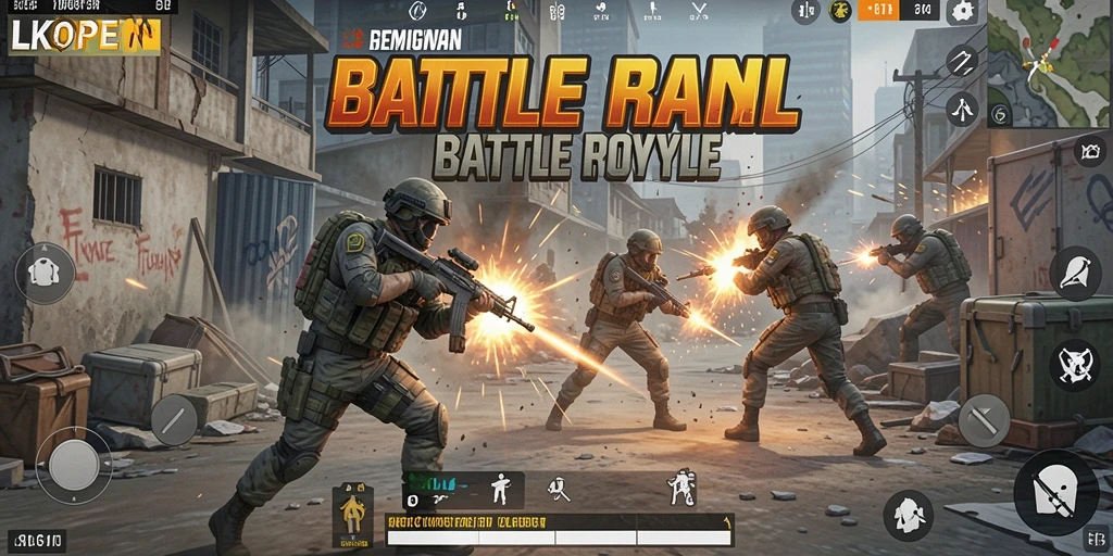 Tampilan gameplay LKOPEN yang mendebarkan saat bertarung di arena Battle Royale.