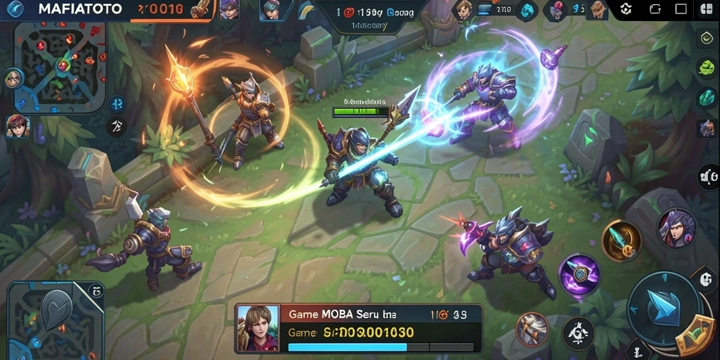 Screenshot utama MAFIATOTO menampilkan aksi pertarungan MOBA yang mendebarkan.
