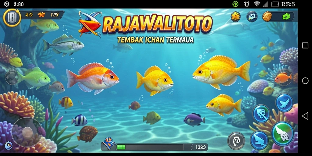 Tampilan gameplay seru dalam RAJAWALITOTO saat menembak ikan.