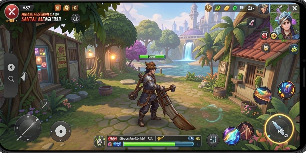 Tampilan gameplay V87 yang cerah dan penuh warna.